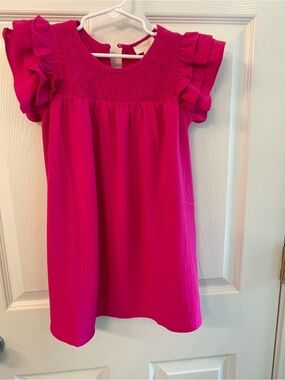 ODDY Hot Pink Smocked Ruffle Sleeve Dress